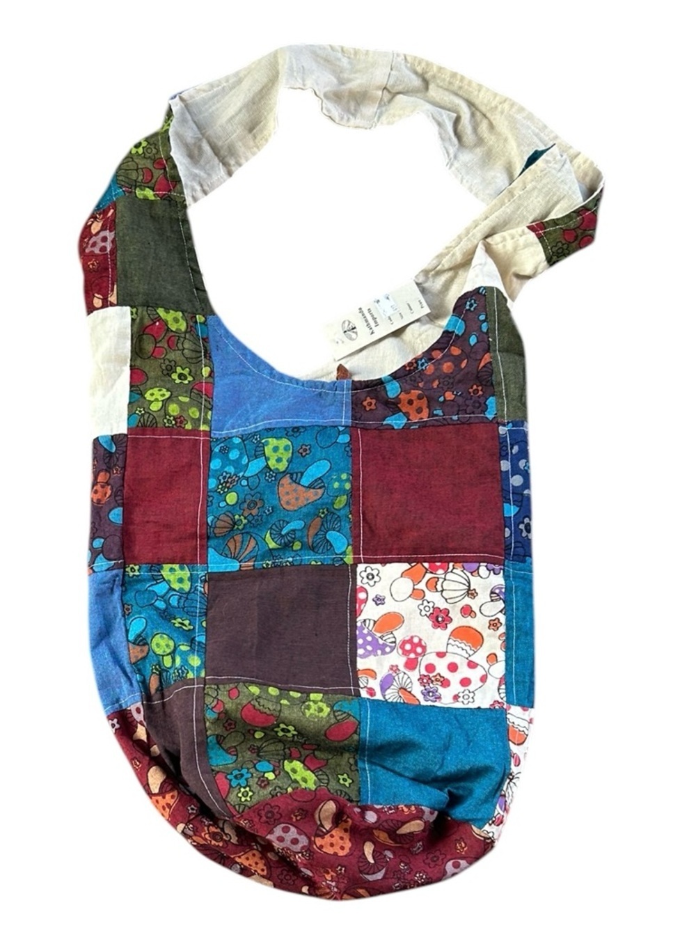 Kathmandu Imports Mushroom Patchwork Hobo Bag Boho Hippie Sling Crossbody
